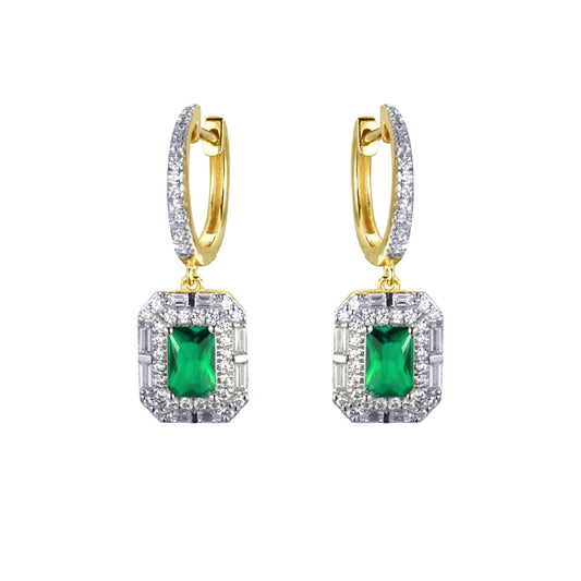 Gold-plated Silver Green CZ Octagon Eternity Drop Earrings - AER199G-GP