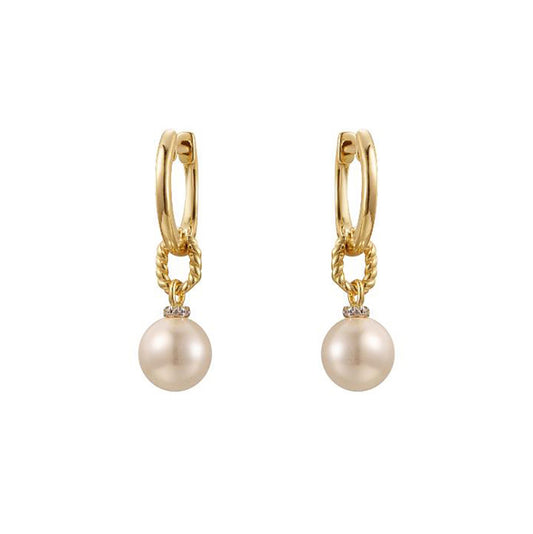 Gold-plated Silver Pearl CZ Twisted Rope Full Moon Drop Earrings - AER201-GP