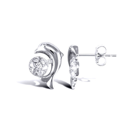 Sterling Silver CZ Dolphin and Beach Ball Stud Earrings - AES001