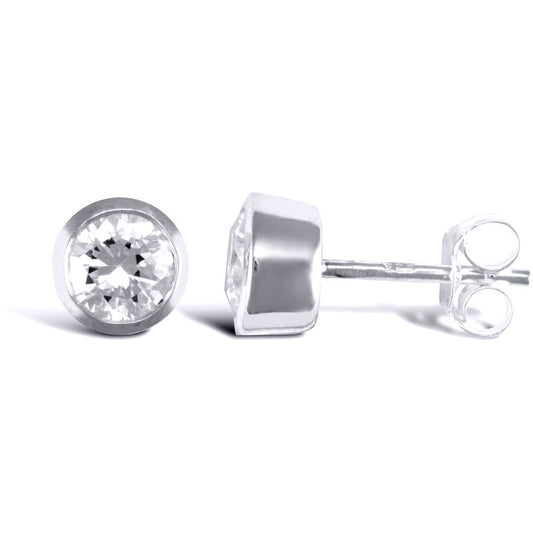 Sterling Silver CZ rub over studs round Stud Earrings - AES016