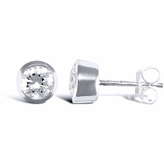 Sterling Silver CZ rub over studs round Stud Earrings - AES016