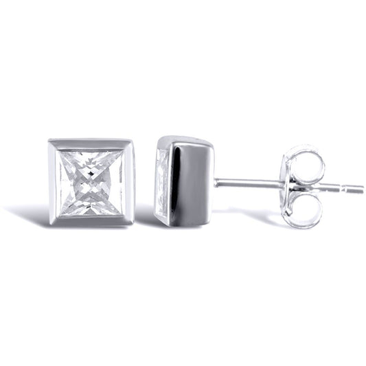 Silver CZ rub over studs sqaure Stud Earrings - AES017