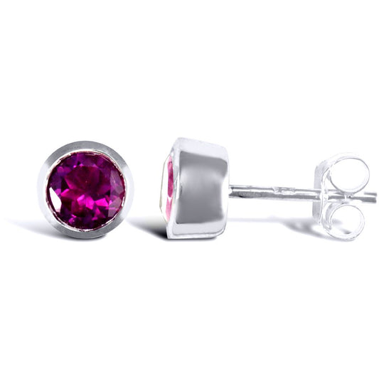 Sterling Silver rub over Amethyst studs round Stud Earrings - AES024