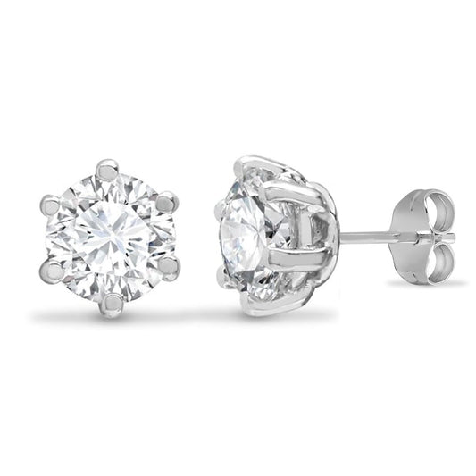 Sterling Silver 1.70CTS CZ solitaire Stud Earrings 6mm - AES053