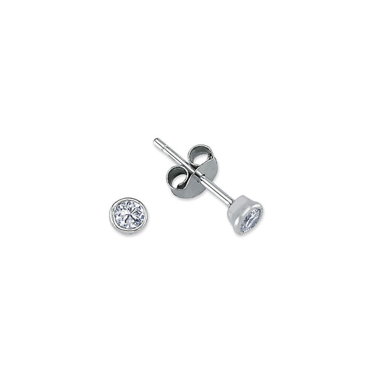 Womens Rhodium Plated Silver CZ Solitaire Stud Earrings 4mm 5mm - AES113A