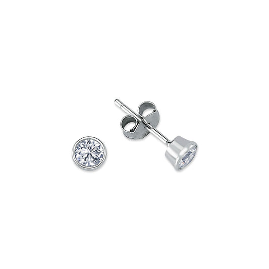Womens Rhodium Plated Silver CZ Solitaire Stud Earrings 5mm 6mm - AES113B