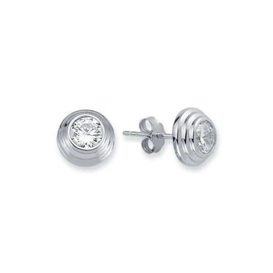 Silver 3-Tier Round Wedding Cake CZ Stud Earrings 3mm 6mm - AES115A