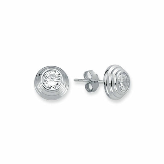 Silver 3-Tier Round Wedding Cake CZ Stud Earrings 3mm 6mm - AES115A
