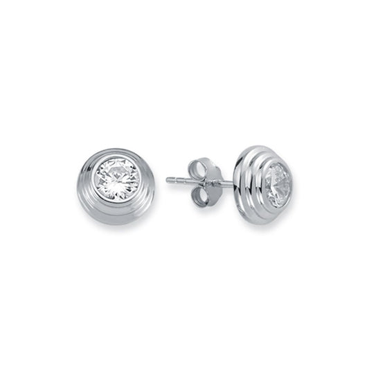 Silver 3-Tier Round Wedding Cake CZ Stud Earrings 5mm 8mm - AES115C