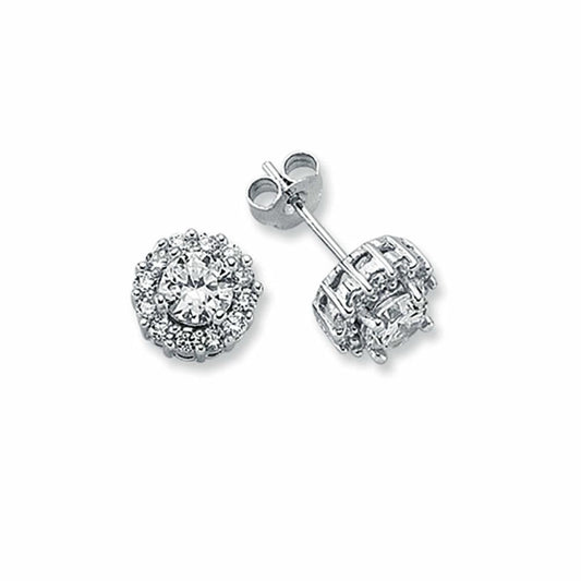 Womens Rhodium Plated Silver CZ Cluster Stud Earrings 5mm 9mm - AES122