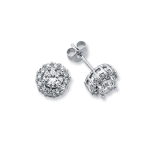 Womens Rhodium Plated Silver CZ Cluster Stud Earrings 5mm 9mm - AES122