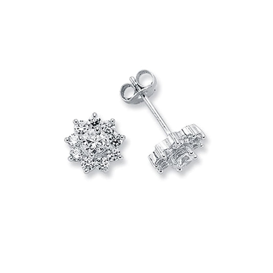 Womens Rhodium Plated Silver CZ Cluster Stud Earrings 3mm 9mm - AES123