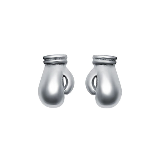 Unisex Rhodium Plated Silver Boxing Glove Stud Earrings 7mm - AES125