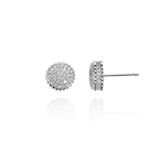 Sterling Silver CZ Round Domed Drum Cake Stud Earrings - AES130