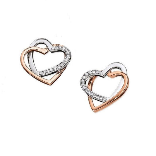 Rose-Gold-plated Silver CZ Entangled Love Hearts Stud Earrings - AES132