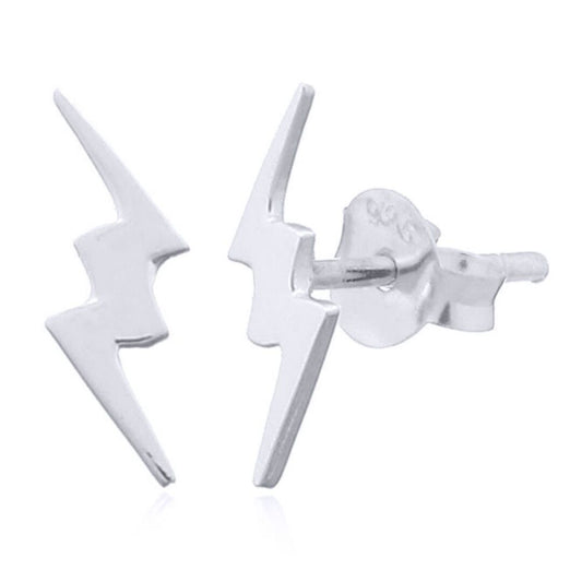 Silver Lightning Bolt Flash Stud Earrings - AES144