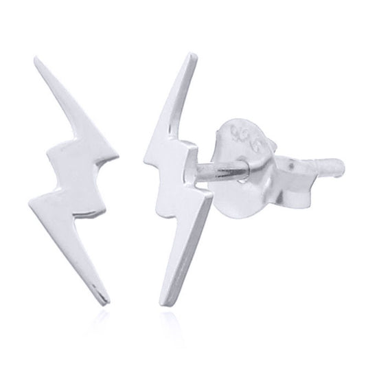Silver Lightning Bolt Flash Stud Earrings - AES144