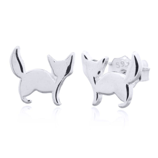 Silver Cheeky Curious Kitten Stud Earrings - AES146