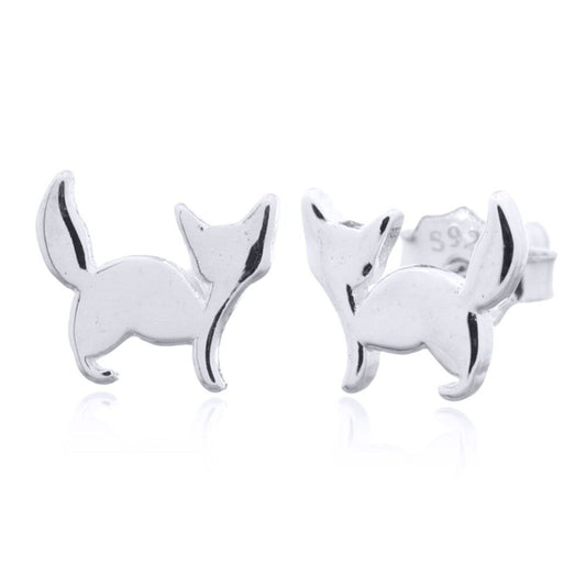 Silver Cheeky Curious Kitten Stud Earrings - AES146
