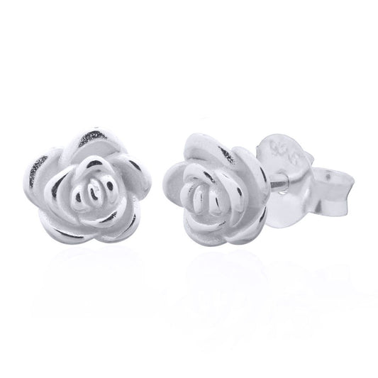 Silver Layered Rose Petal Stud Earrings - AES150