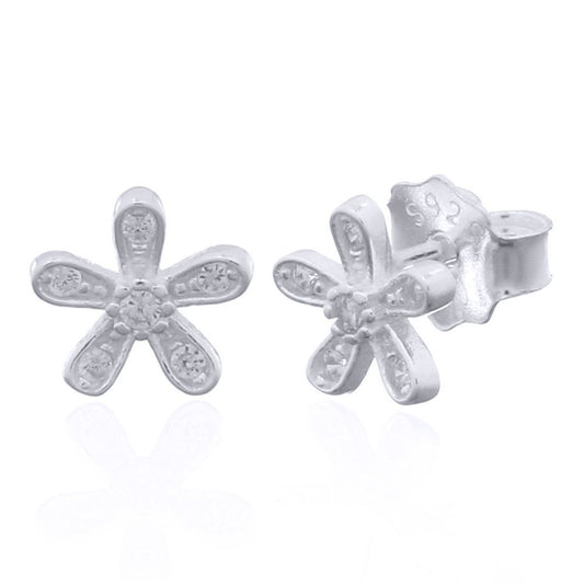 Silver Round CZ Starfish Daisy Splat Stud Earrings - AES151