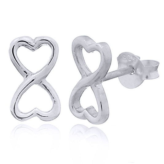 Silver Love Heart Infinity Figure 8 Bow tie Stud Earrings - AES154