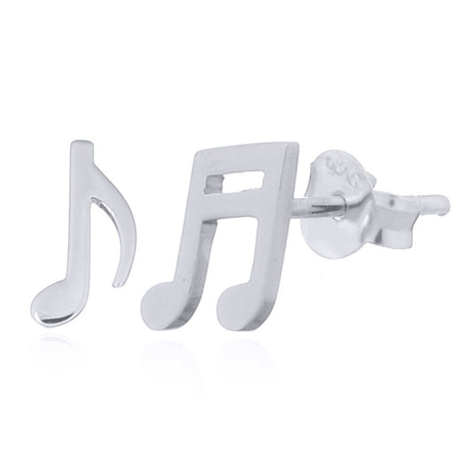 Silver Semi Quavers Musical Notes Stud Earrings - AES158