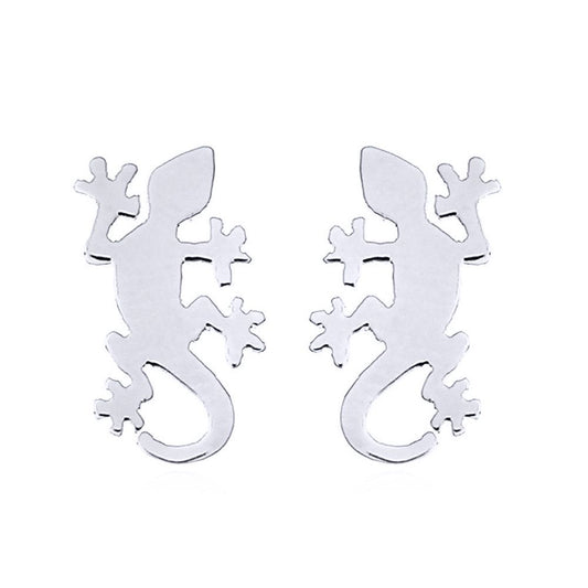 Silver Gecko Lizards Stud Earrings - AES159