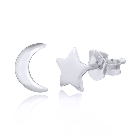 Silver Moon & Star Stud Earrings - AES161