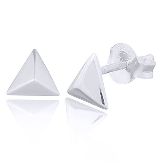 Silver Triangular Pyramid Tetrahedron Stud Earrings - AES163