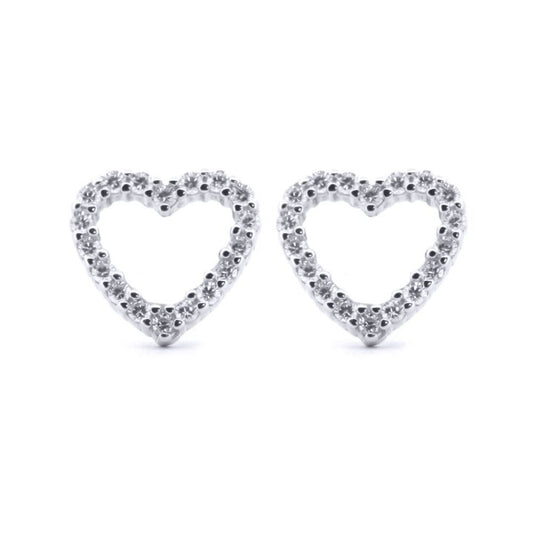 Silver Round CZ Open Love Heart Halo Stud Earrings - AES170