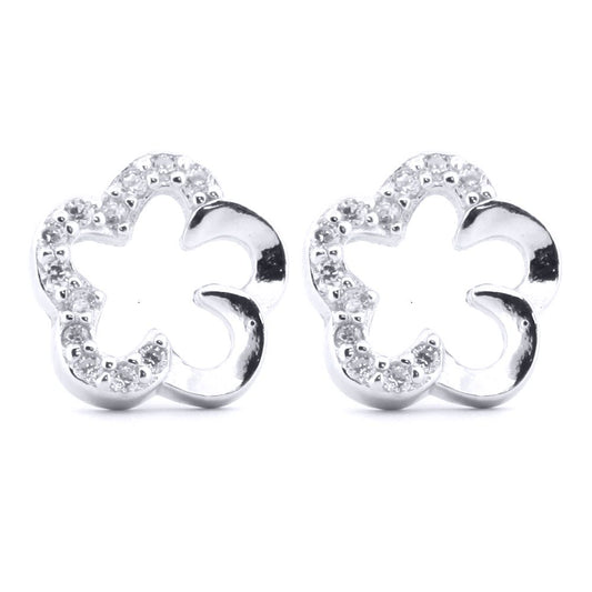 Silver Round CZ Half Set Daisy Flower Stud Earrings - AES171
