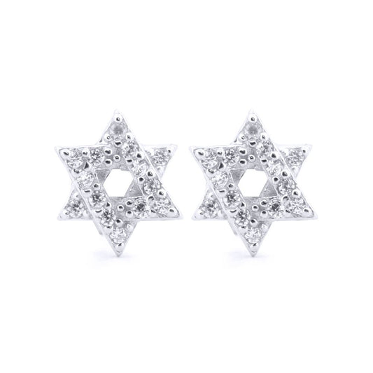 Silver Round CZ Overlap Magen David Star Stud Earrings - AES175