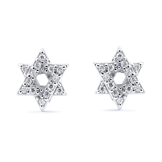 Silver Round CZ Overlap Magen David Star Stud Earrings - AES175