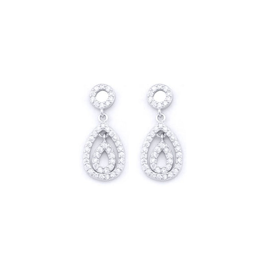 Silver Round CZ Round Halo Avocado Drop Earrings - AES180