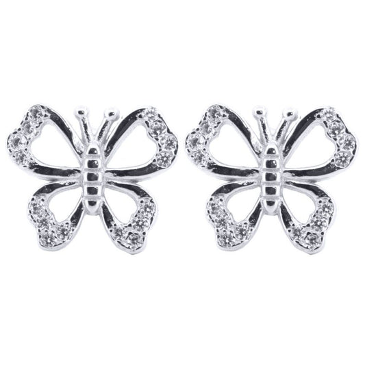 Silver Round CZ Majestic Butterfly Stud Earrings - AES207