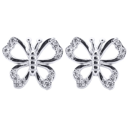 Silver Round CZ Majestic Butterfly Stud Earrings - AES207
