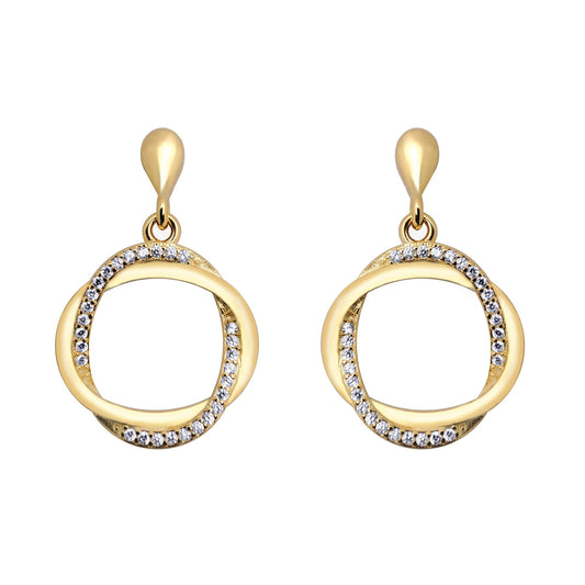 Gold-plated Silver CZ Interlocked Ovals Twist Hoop Drop Earrings - AES213