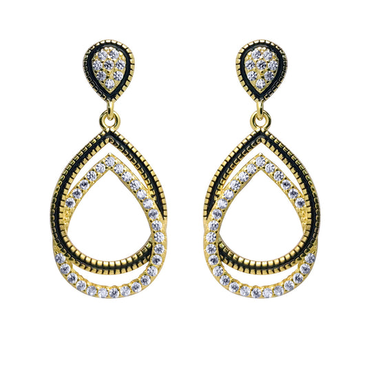 Gold-plated Silver CZ Interlocked Pear Tears of Joy Drop Earrings - AES215