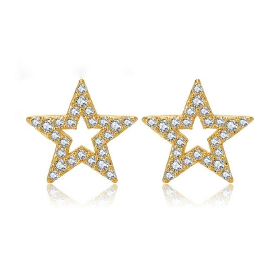 14k Gold-plated Silver Round CZ Sparkling Stars Stud Earrings - AES216