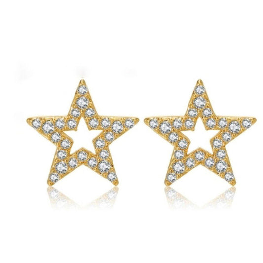 14k Gold-plated Silver Round CZ Sparkling Stars Stud Earrings - AES216