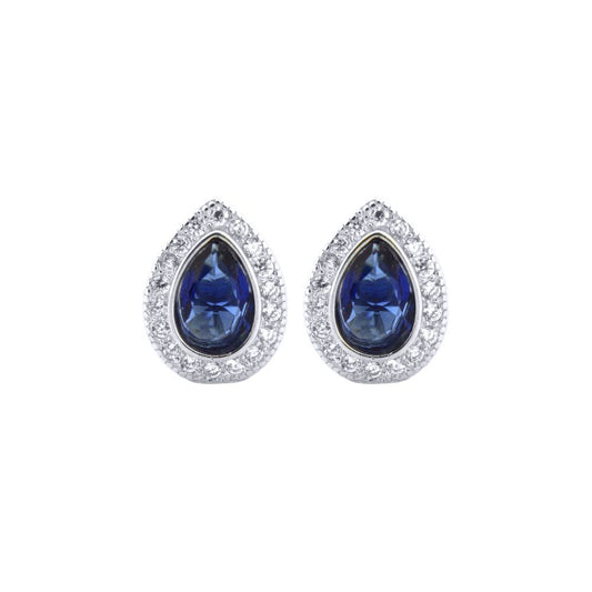 Silver Blue Pear CZ Tears of Joy Stud Earrings - AES223B