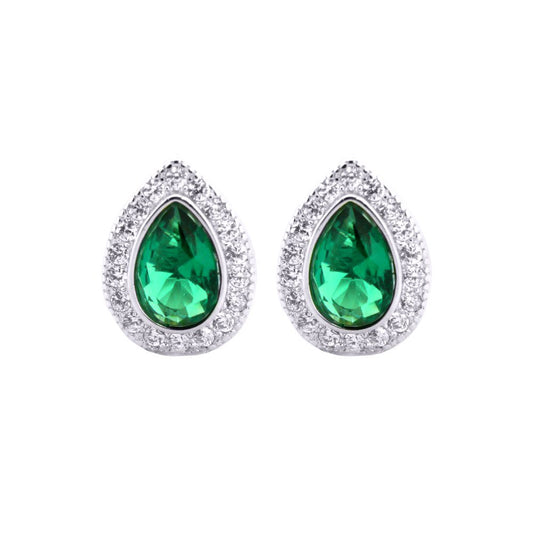 Silver Green Pear CZ Tears of Joy Stud Earrings - AES223G