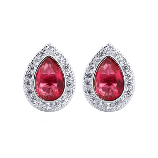 Silver Red Pear CZ Tears of Joy Stud Earrings - AES223R