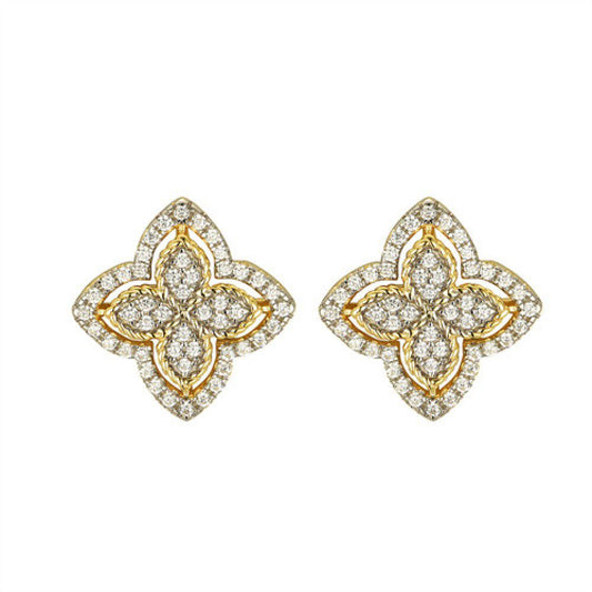 Gold-plated Silver CZ Pointed Quatrefoil Clover Stud Earrings - AES228
