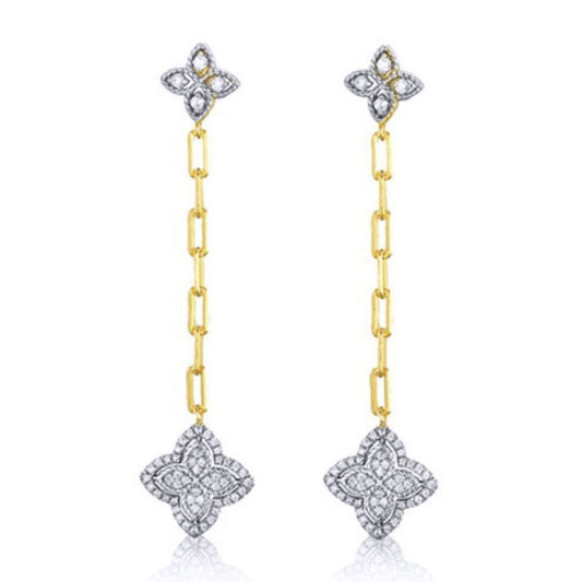 Gold-plated Silver CZ Pointed Quatrefoil Clover Drop Earrings - AES231