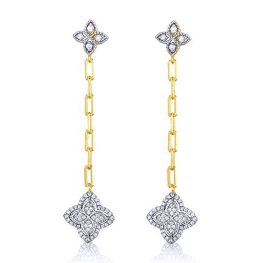 Gold-plated Silver CZ Pointed Quatrefoil Clover Drop Earrings - AES231