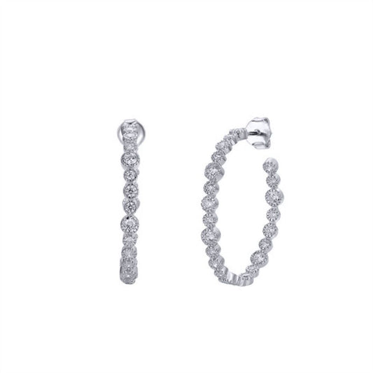 Silver Round CZ Inside Out Eternity Hoop Drop Earrings - AES233