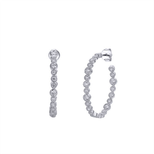 Silver Round CZ Inside Out Eternity Hoop Drop Earrings - AES233