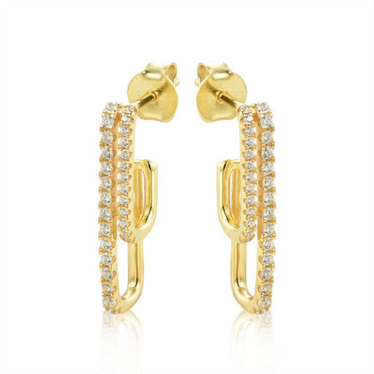 14k Gold-plated Silver CZ Paperclip Eternity Line Drop Earrings - AES234